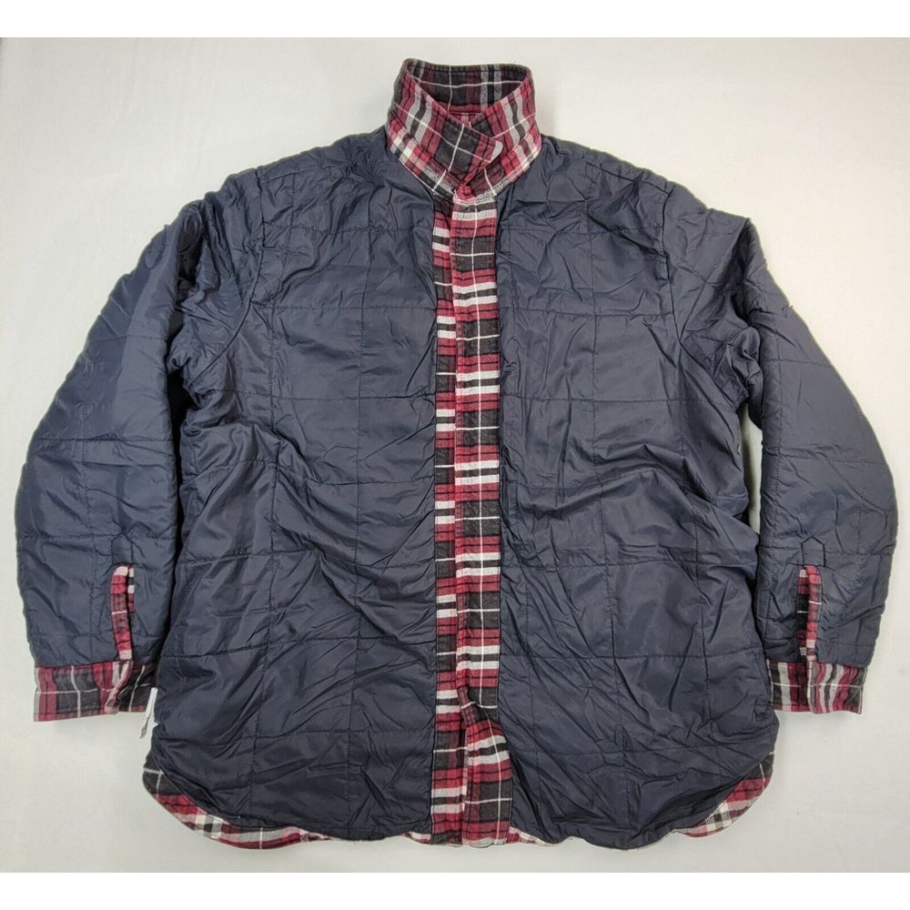 LL Bean Shirt Jacket Shacket Flannel Mens XL Quilt Lined Black Red‎ Plaid